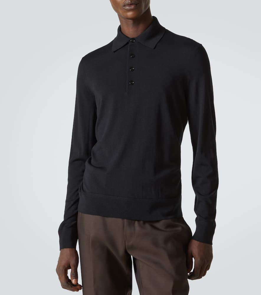 Tom Ford Fine Gauge Pure Wool Ls Polo In Black