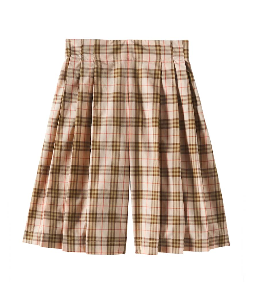 Burberry Check Pleated Cotton Bermuda Pants In Beige