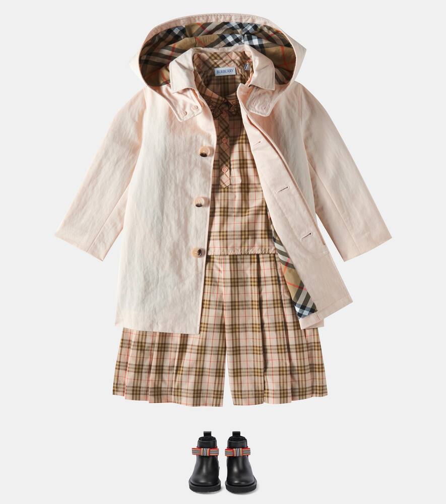 Burberry Check Pleated Cotton Bermuda Pants In Beige