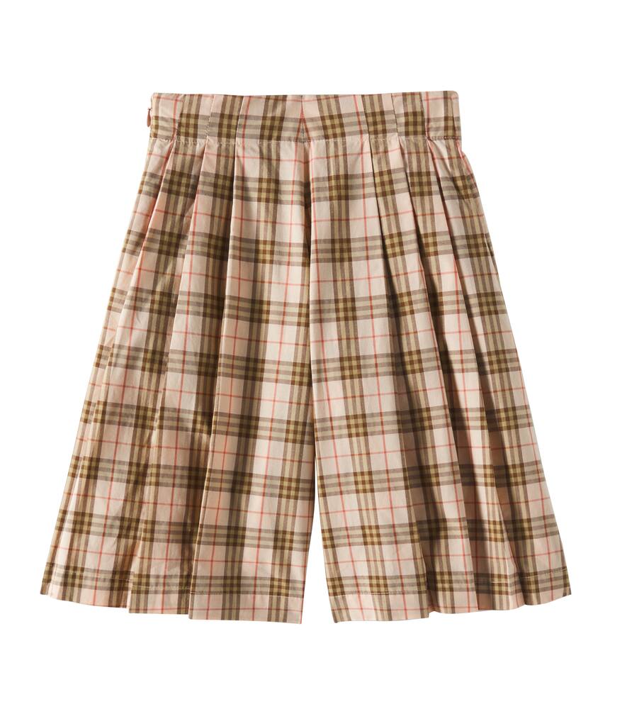 Burberry Check Pleated Cotton Bermuda Pants In Beige
