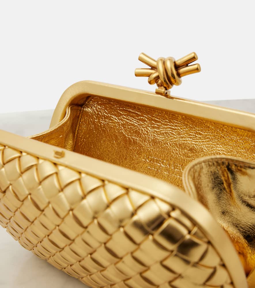 Bottega Veneta Knot Padded Intrecciato Metallic Leather Clutch In Gold