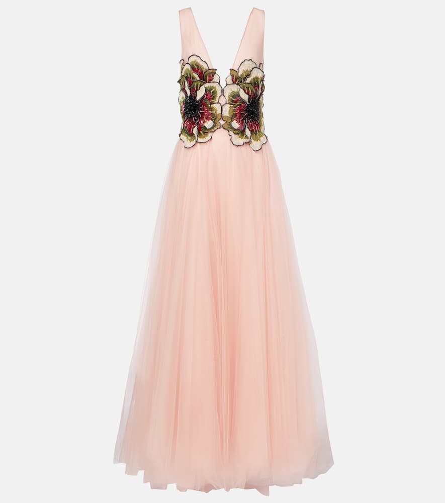 Costarellos Arion Sequined Tulle Gown In Pink