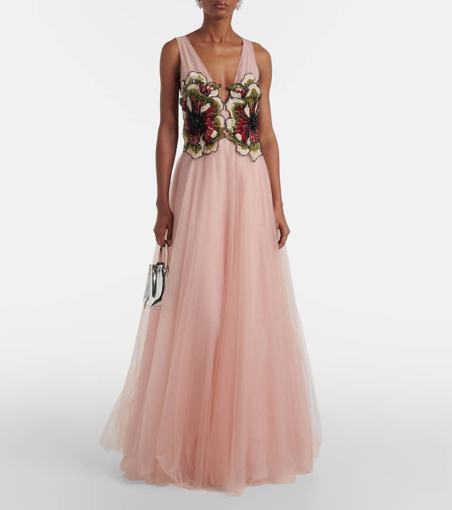 Costarellos Arion Sequined Tulle Gown In Pink