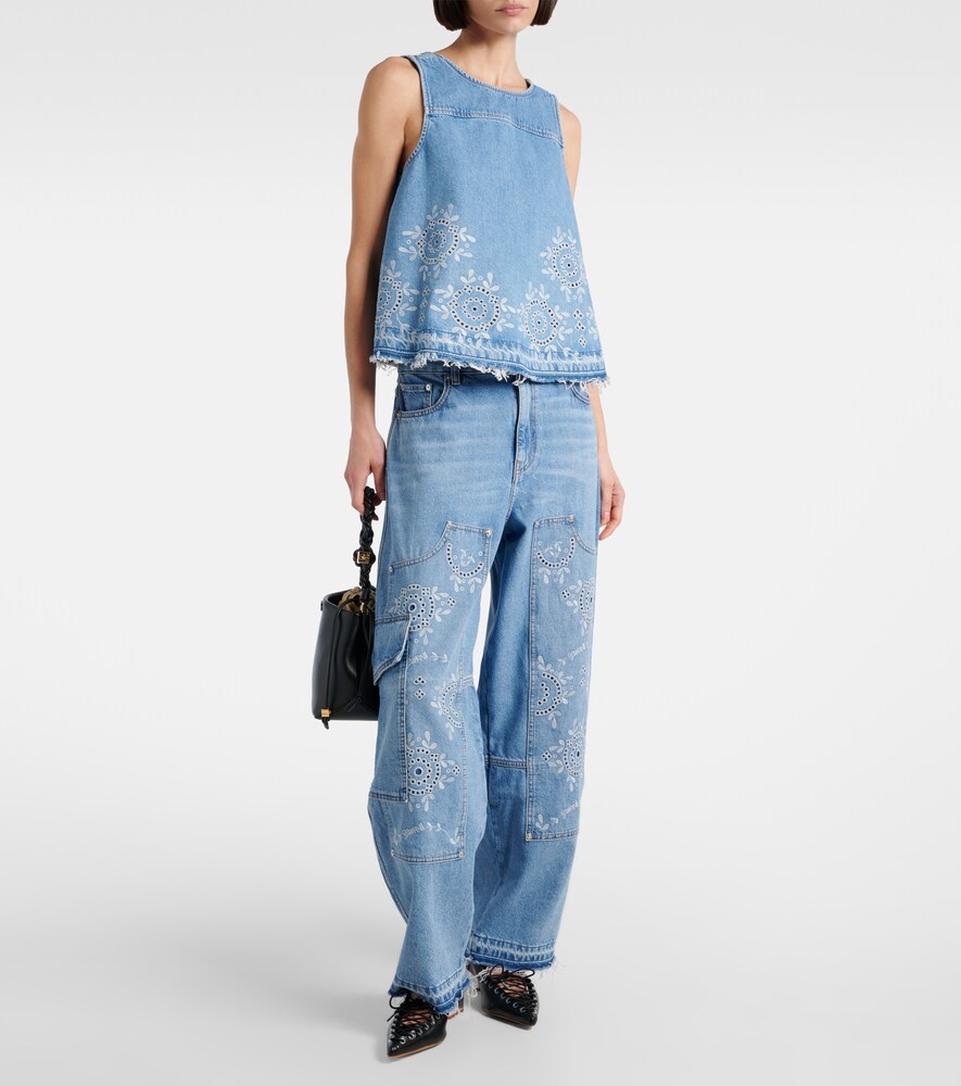 Ganni Broderie anglaise barrel-leg jeans