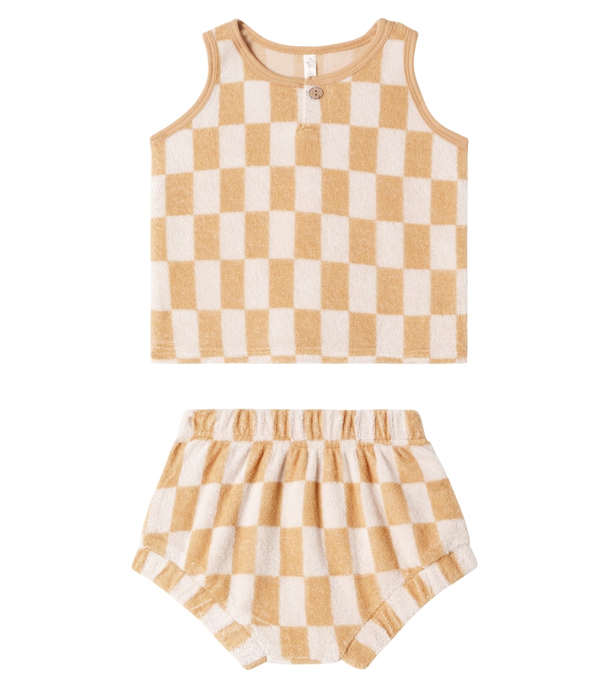 Rylee + Cru Baby Checked Cotton-blend Terry Top And Shorts Set