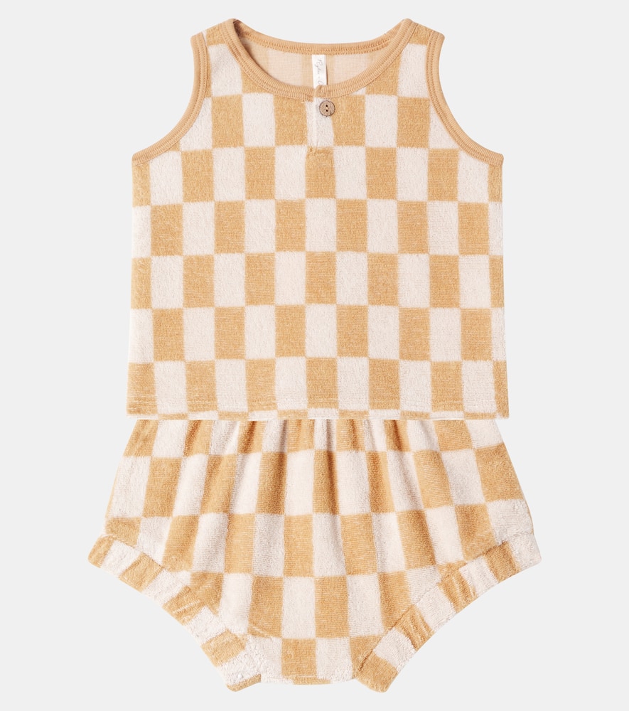 Rylee + Cru Baby Checked Cotton-blend Terry Top And Shorts Set