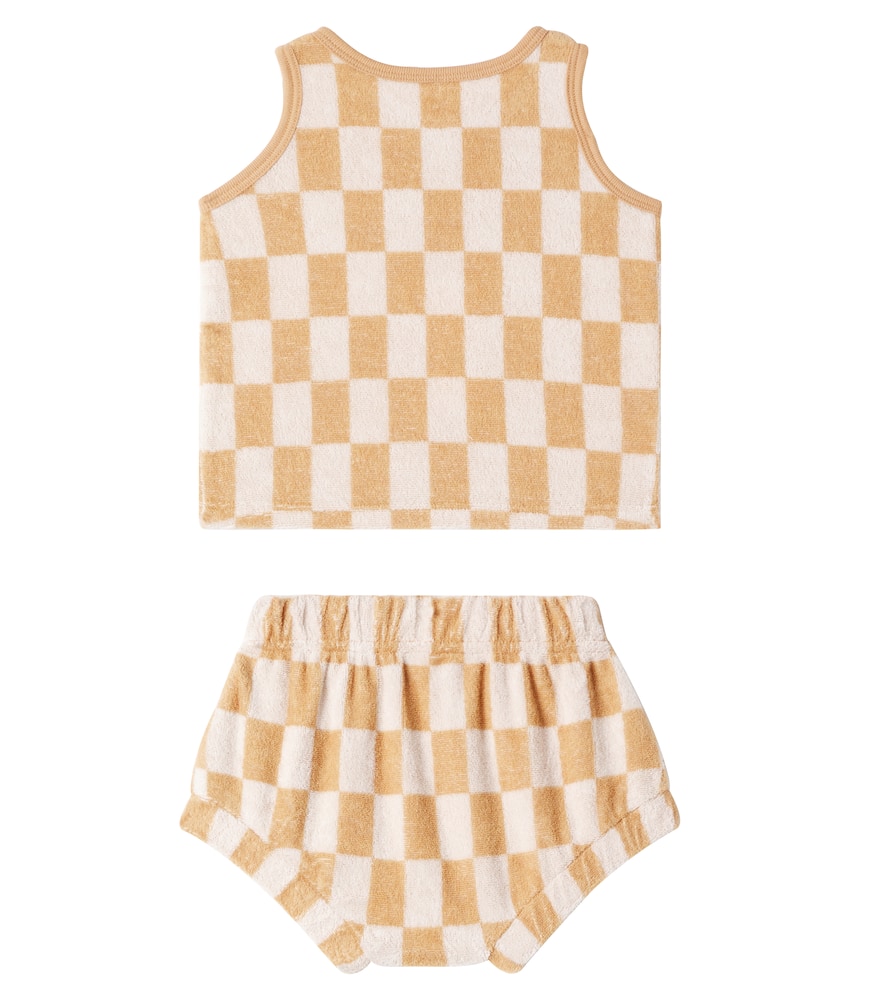 Rylee + Cru Baby Checked Cotton-blend Terry Top And Shorts Set