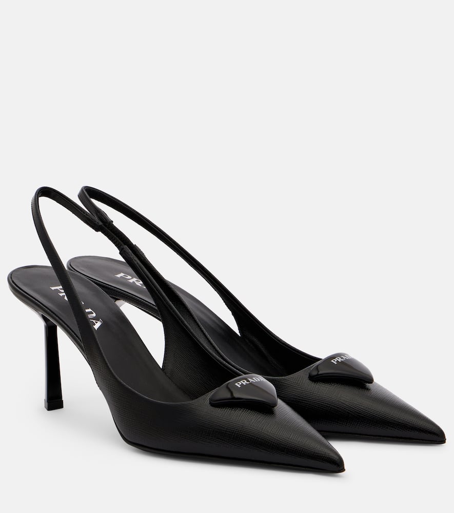 Prada Leather Pumps Glossy Finish Kitten Heel Pointed Toe