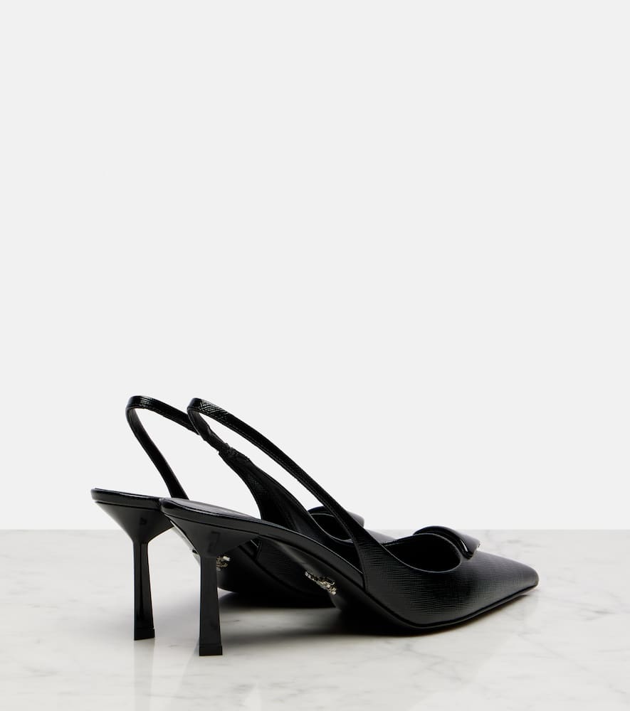 Prada Leather Pumps Glossy Finish Kitten Heel Pointed Toe