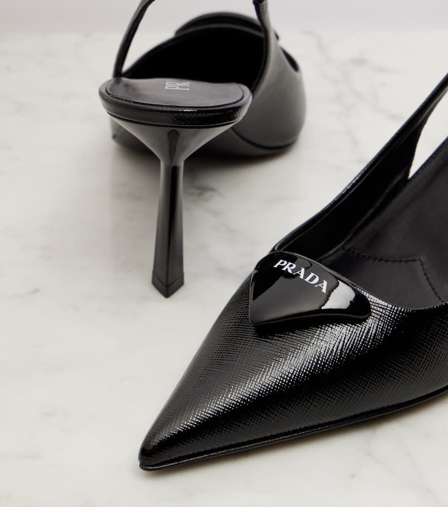 Prada Leather Pumps Glossy Finish Kitten Heel Pointed Toe