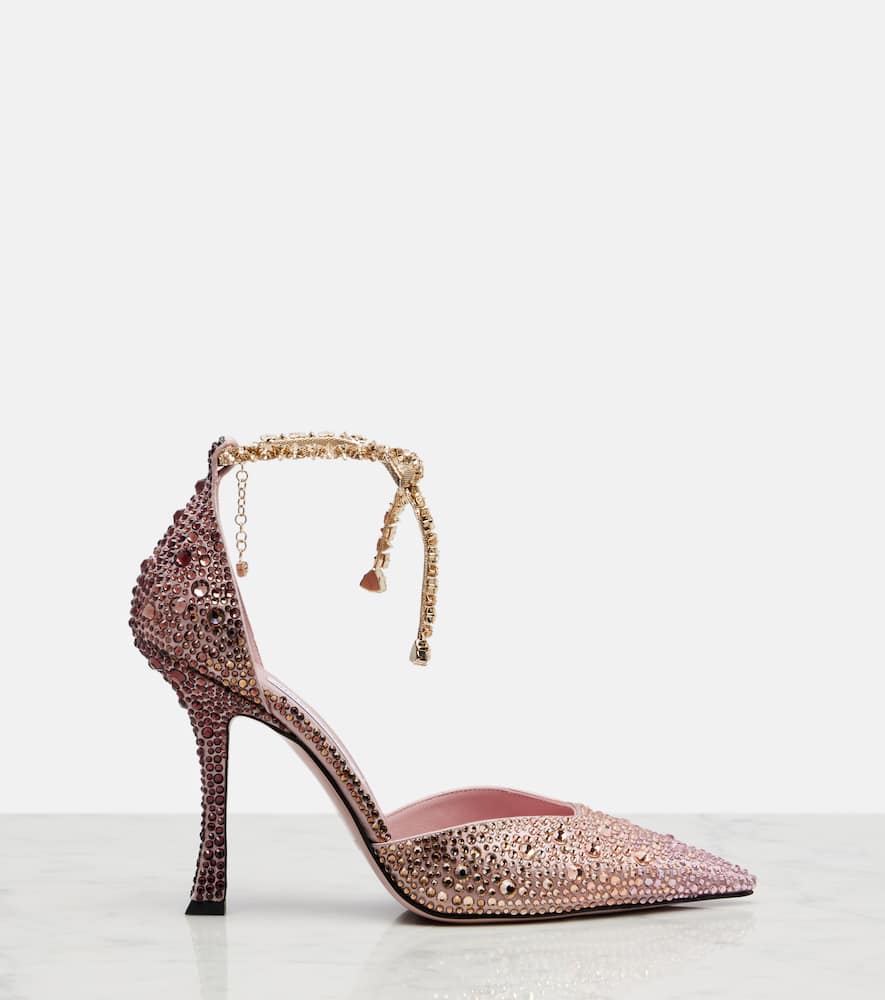 Jimmy Choo Stevie 100 Crystal-embellished Satin Pumps In Pink