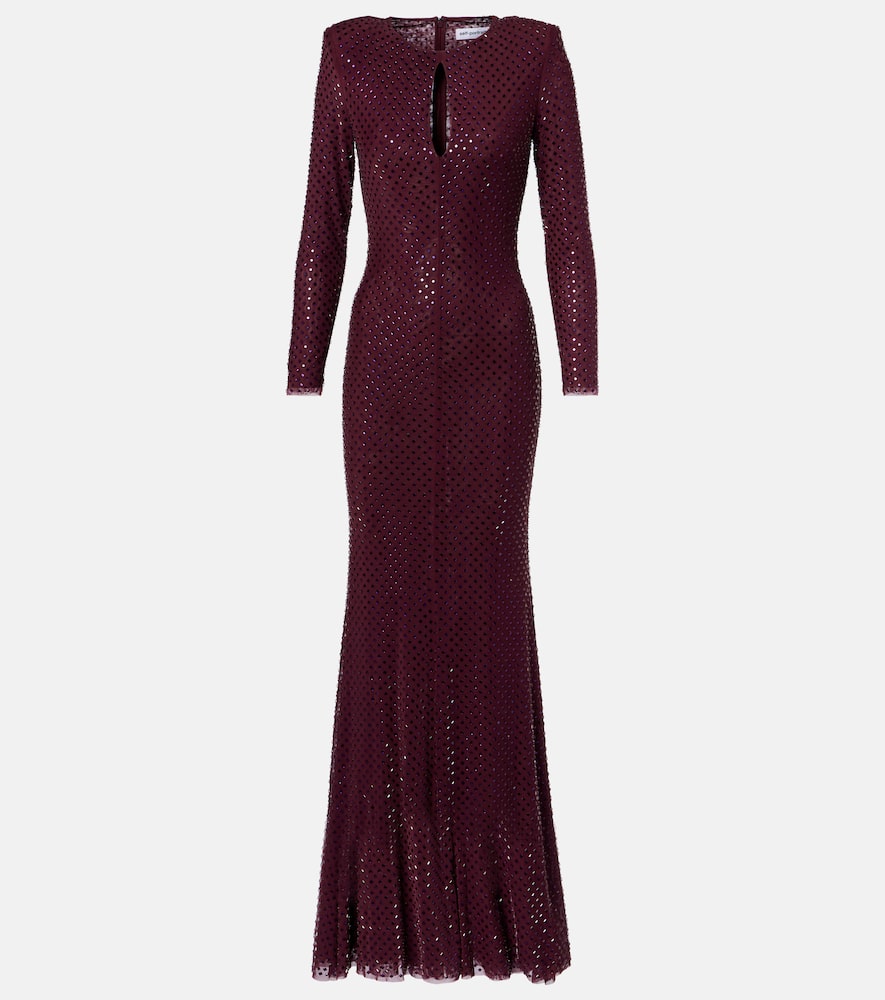 Cutout embellished mesh gown
