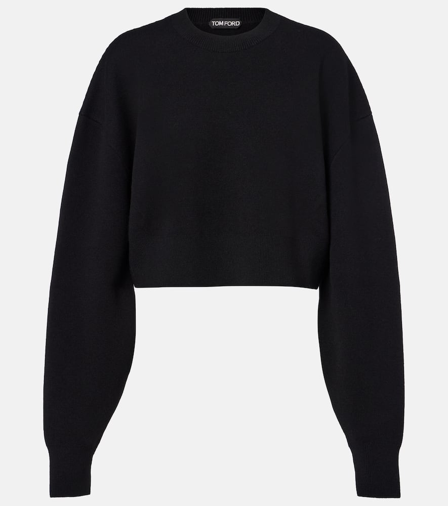 Tom Ford Sculptural Double Face Virgin Wool Blend Crop Sweater In Black