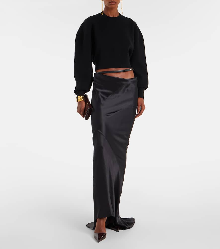 Tom Ford Sculptural Double Face Virgin Wool Blend Crop Sweater In Black