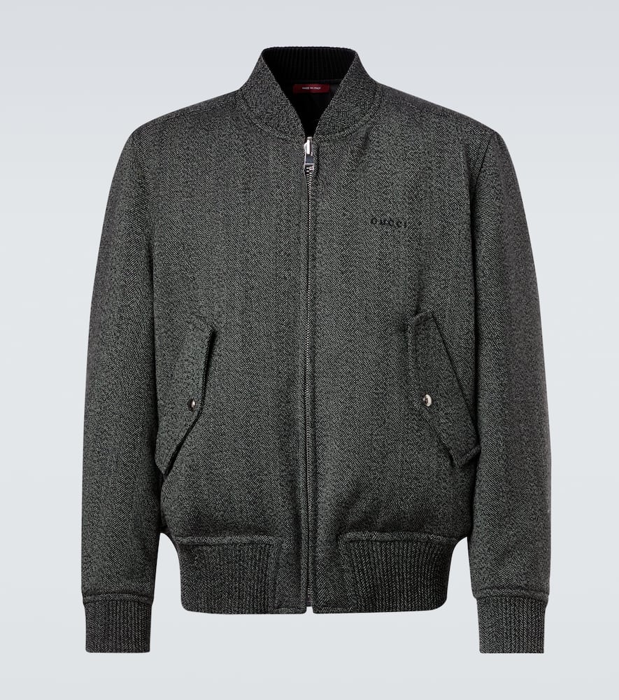 Gucci Herringbone Wool Bomber Jacket In Gray