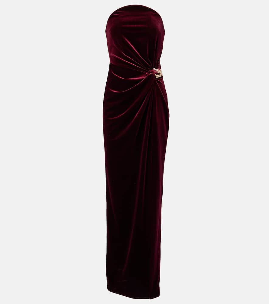 Cutout embellished strapless velvet gown