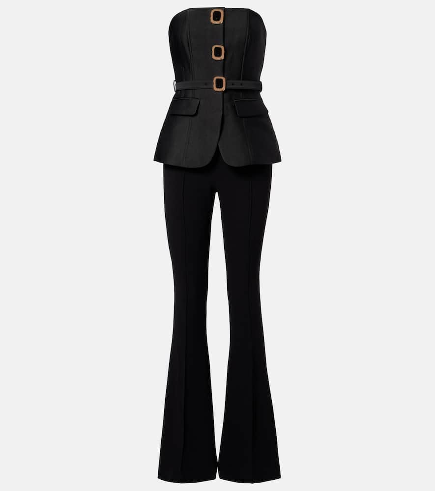Embellished strapless taffeta jumpsuit