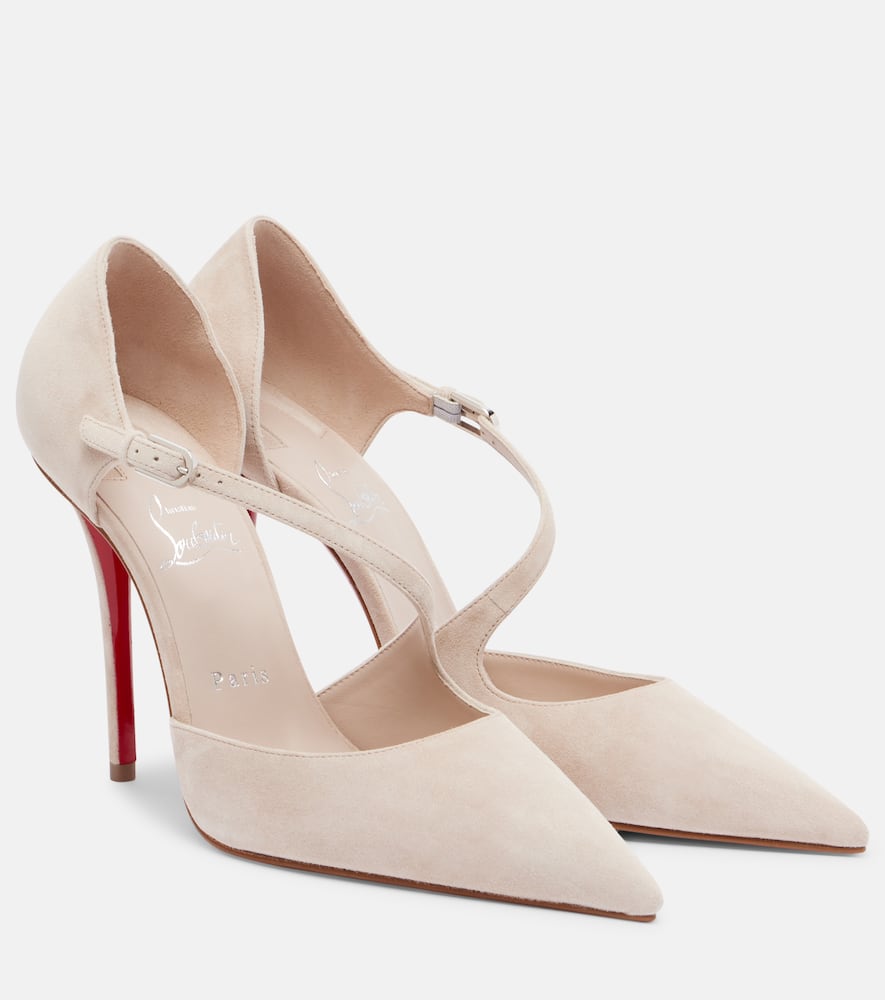 Christian Louboutin Miss Ziggyta Suede Red Sole Pumps In Neutral