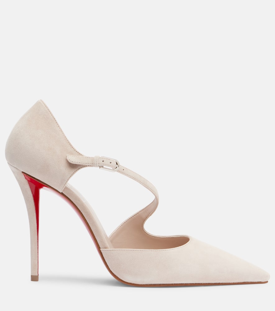 Christian Louboutin Miss Ziggyta Suede Red Sole Pumps In Neutral