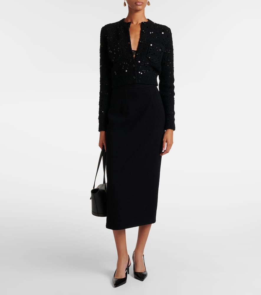 Dolce & Gabbana High Waist Midi Skirt With Back Slit In Black