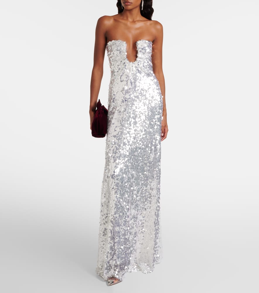 Christopher Esber Arched Palm Sequined Gown In White