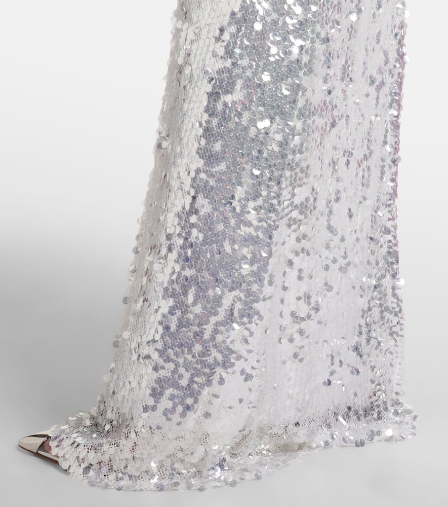 Christopher Esber Arched Palm Sequined Gown In White