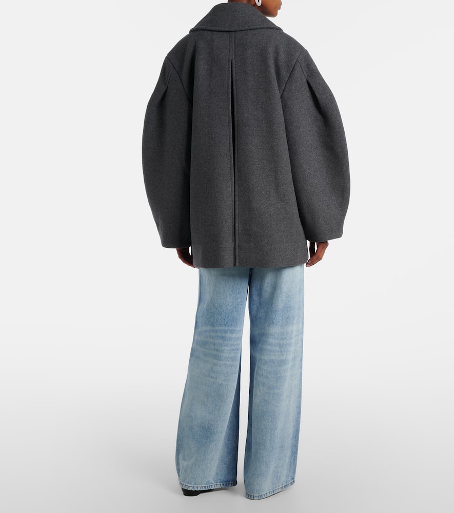 Ganni Double-breasted Oversized Coat Featuring Pockets In Gray