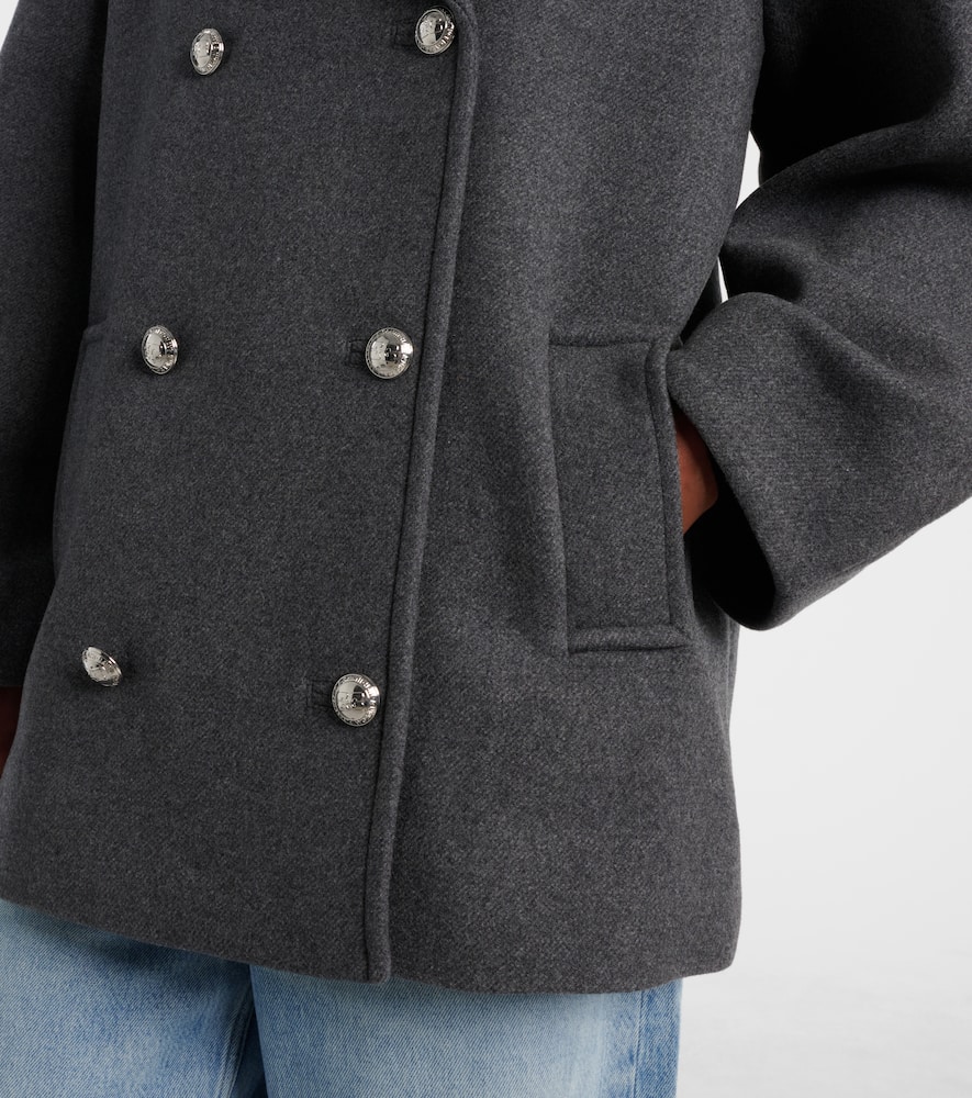 Ganni Double-breasted Oversized Coat Featuring Pockets In Gray