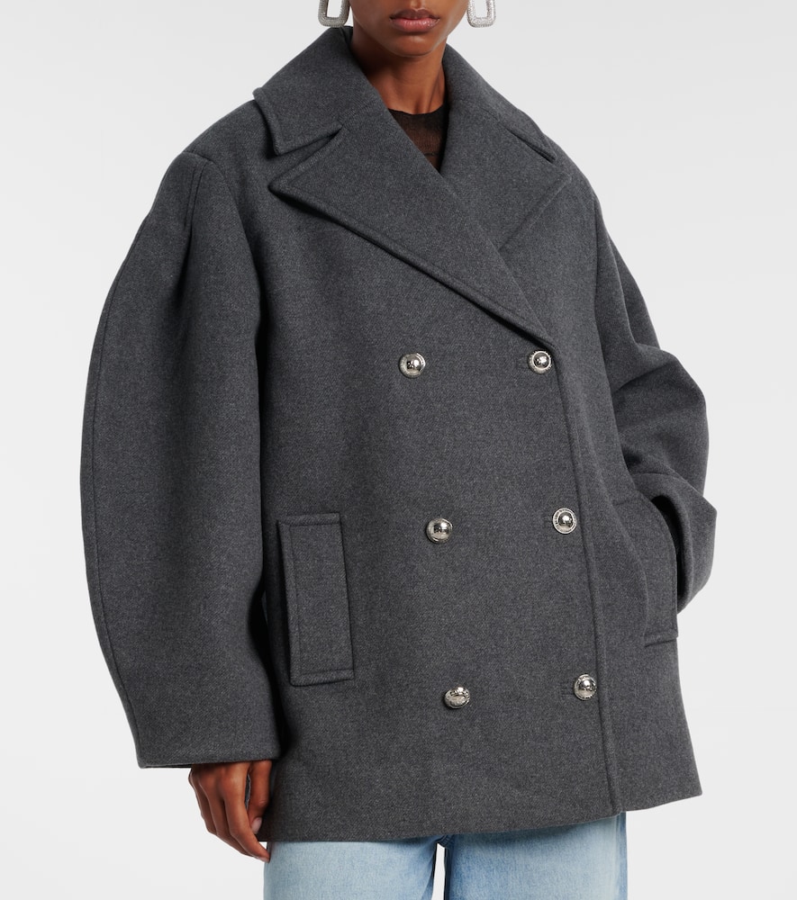 Ganni Double-breasted Oversized Coat Featuring Pockets In Gray