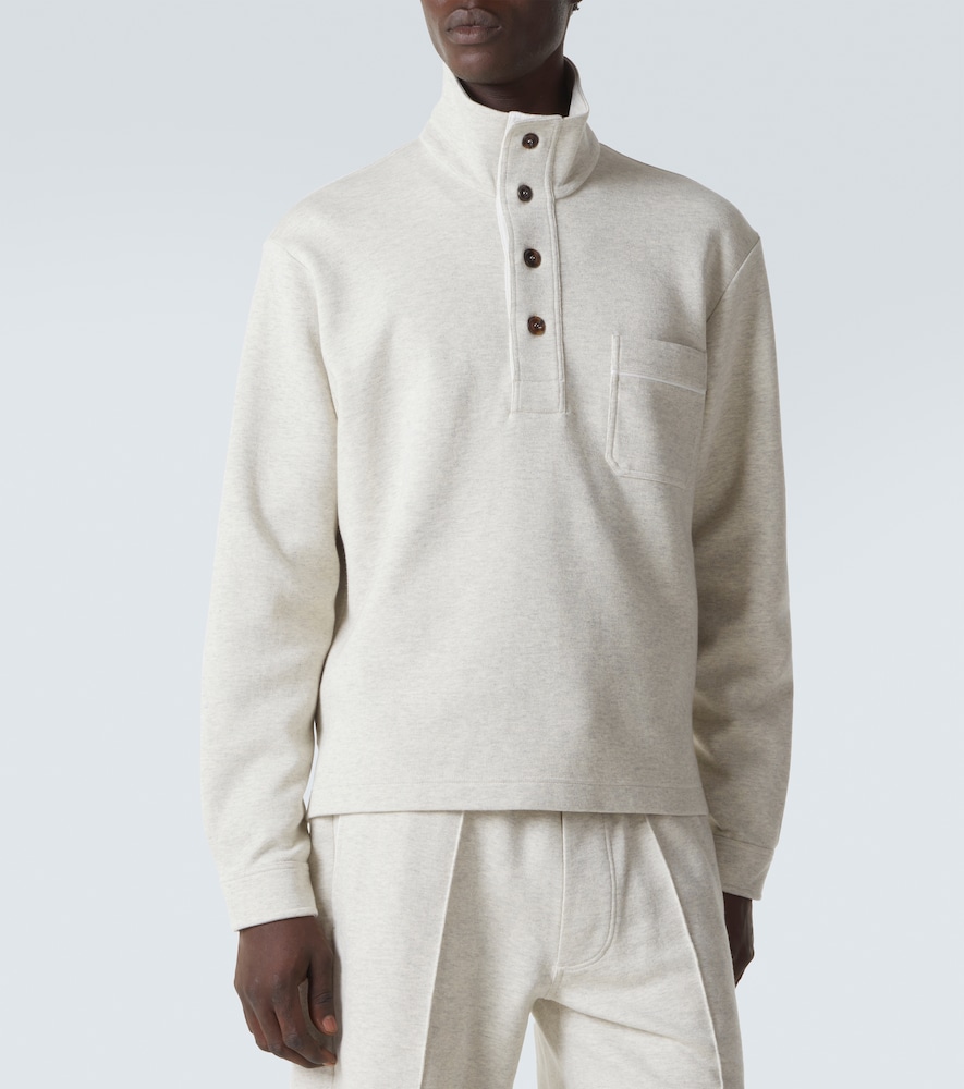 Tom Ford Cotton Sweatshirt With A Partial Front Button Closure In Gray