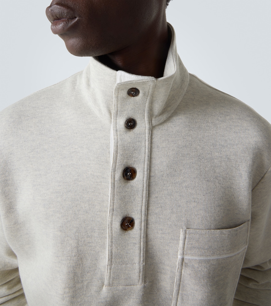 Tom Ford Cotton Sweatshirt With A Partial Front Button Closure In Gray