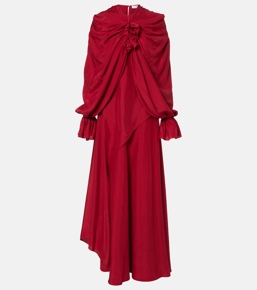 McQueen Draped floral-appliqué silk gown