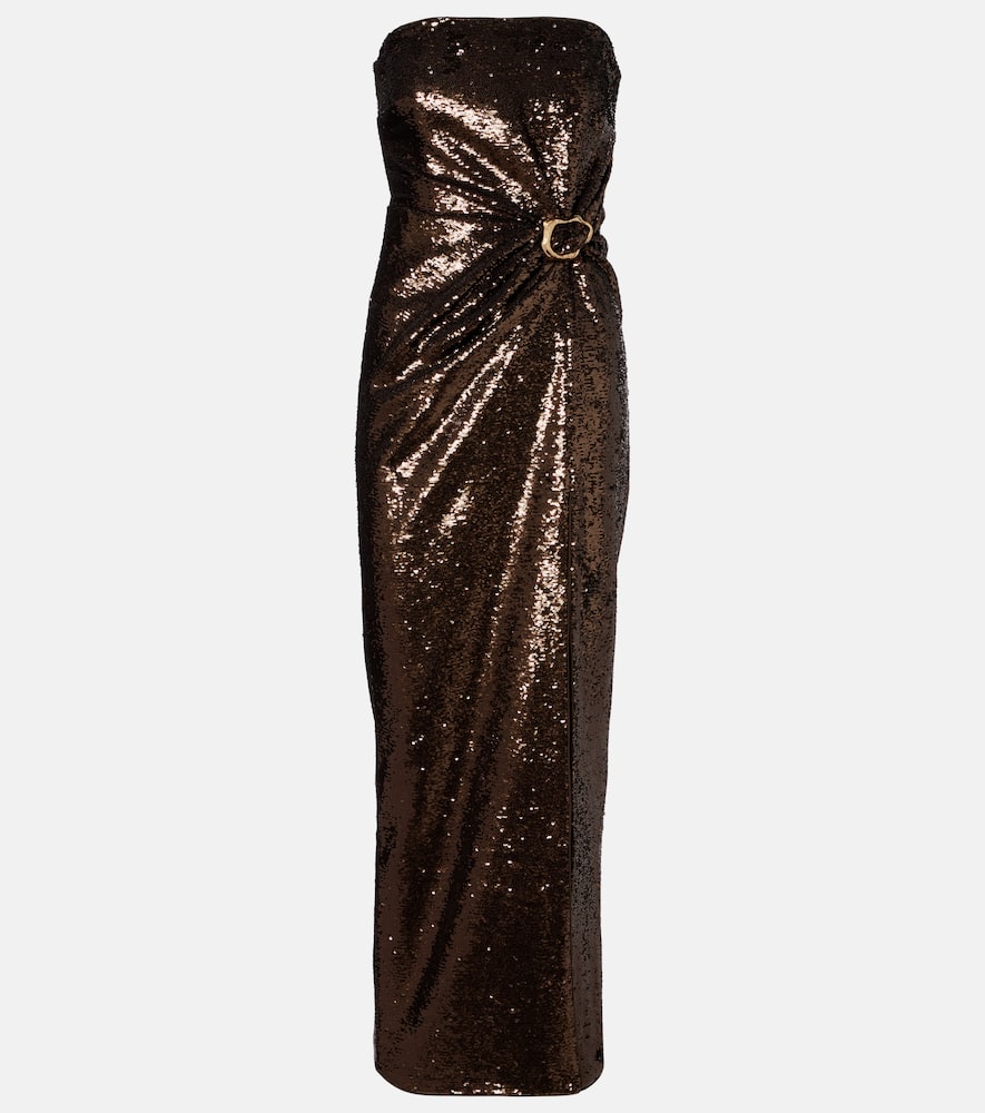 Roland Mouret Gathered Sequined Strapless Gown In Burgundy