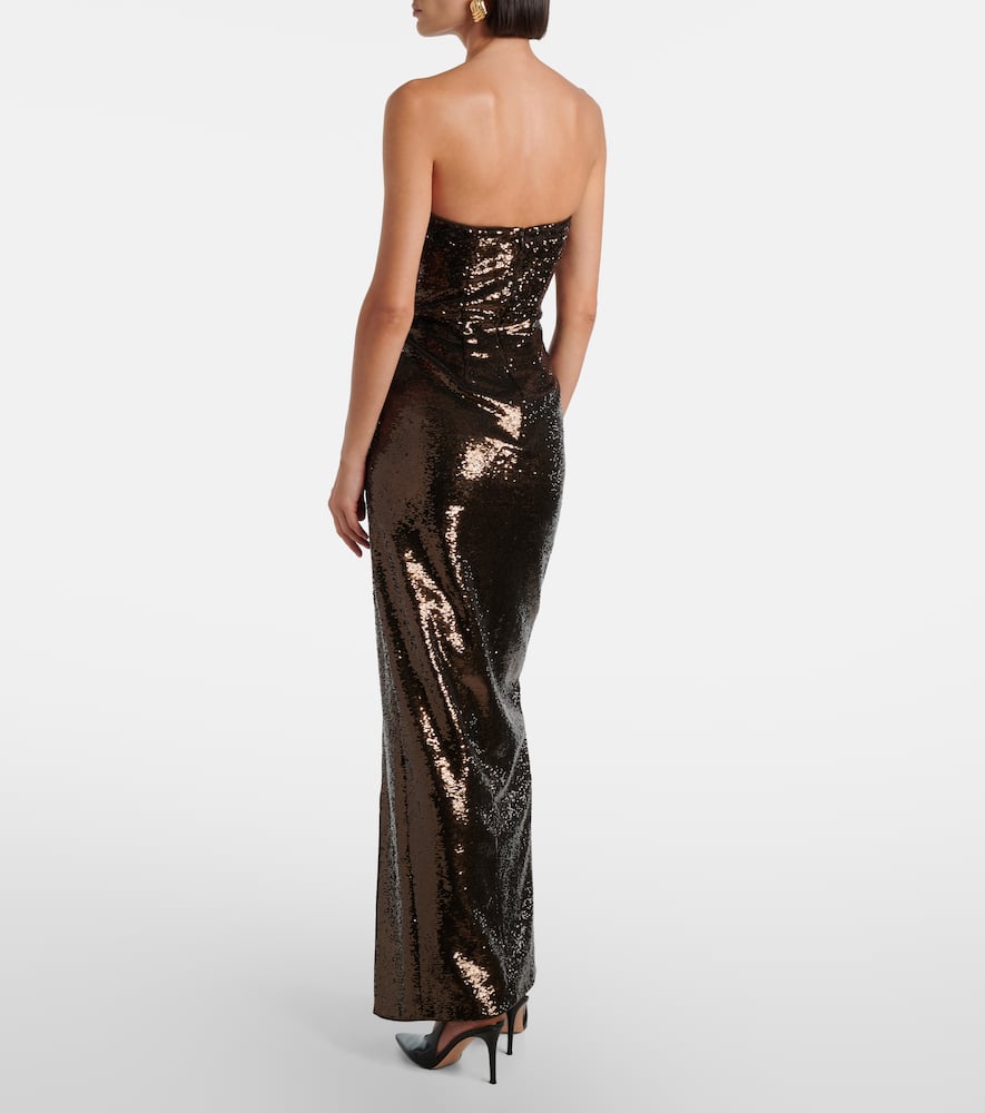 Roland Mouret Gathered Sequined Strapless Gown In Burgundy