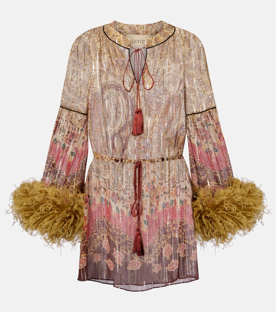 Valentino Paisley feather-trimmed silk-blend blouse