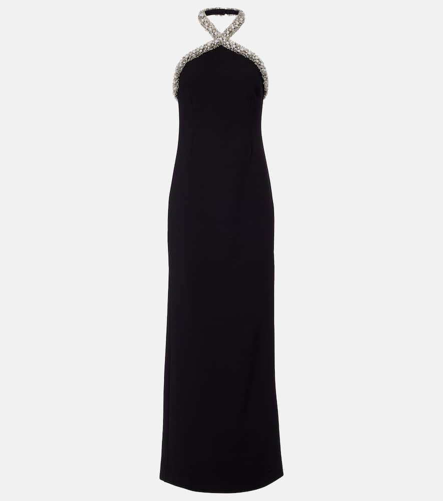 Simkhai Embellished Halterneck Crêpe Gown In Black