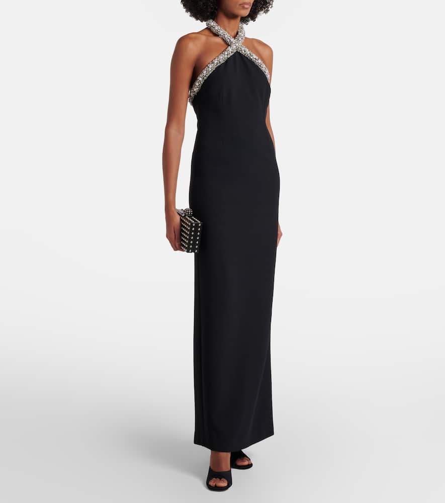 Simkhai Embellished Halterneck Crêpe Gown In Black