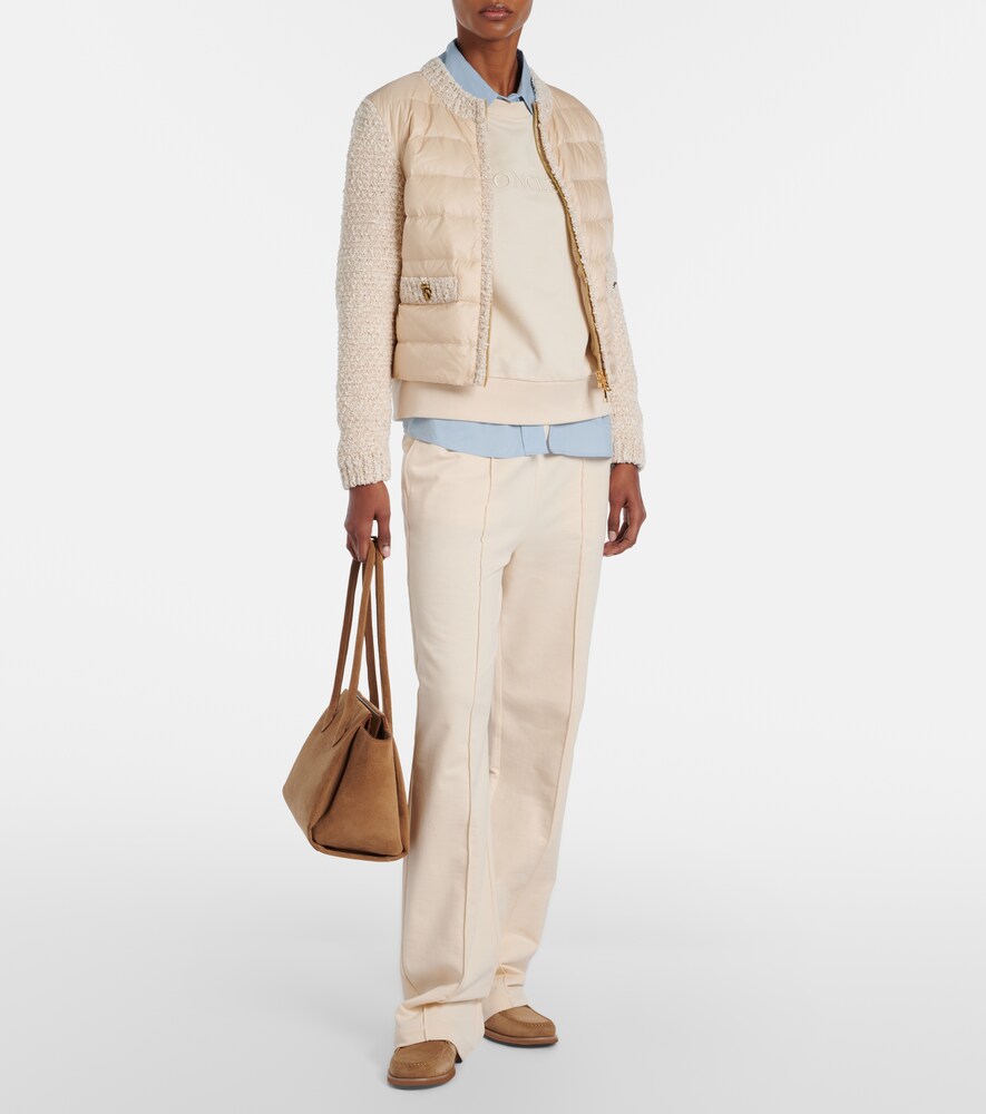 Moncler Down-paneled bouclé-trimmed zip-up cardigan