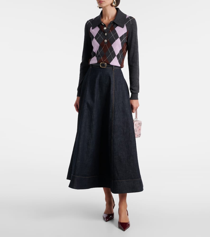 菱形花纹羊毛POLO衫式毛衣