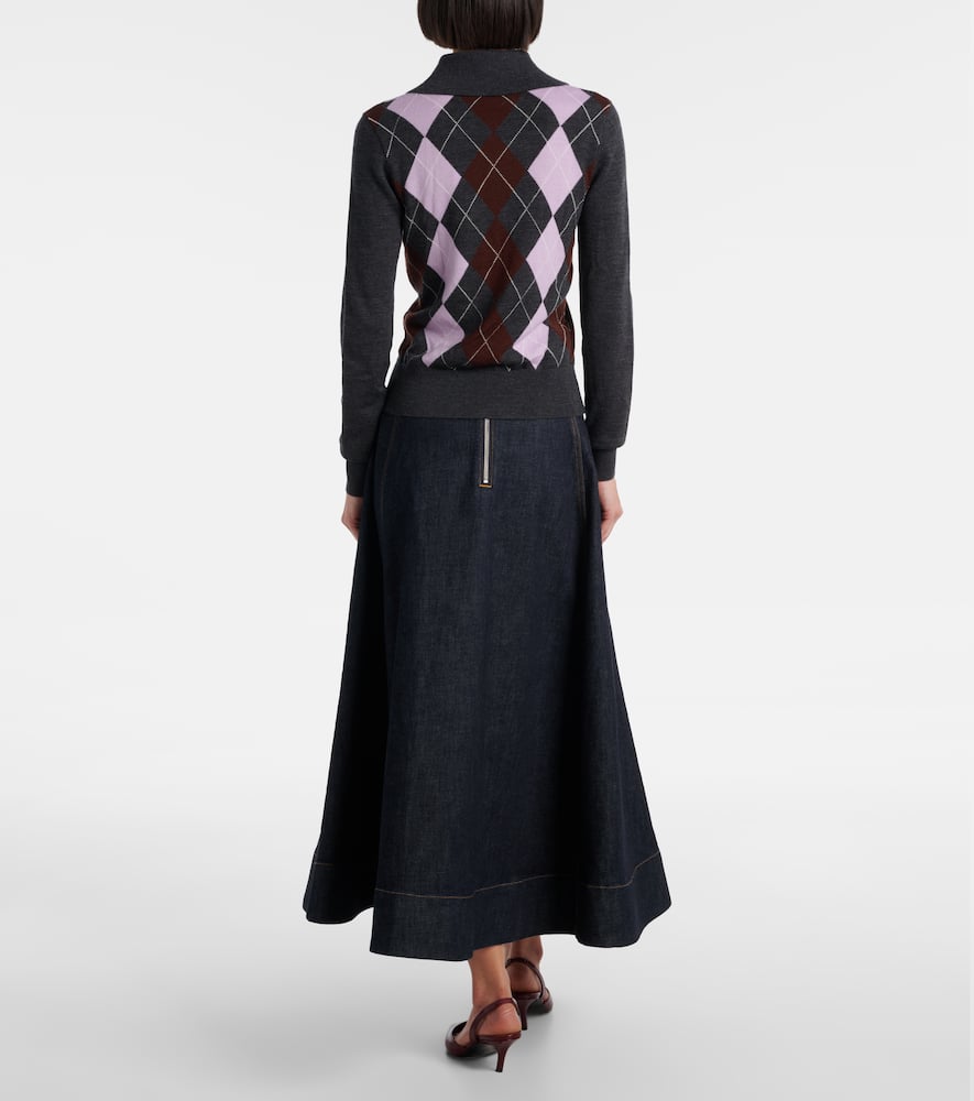 菱形花纹羊毛POLO衫式毛衣