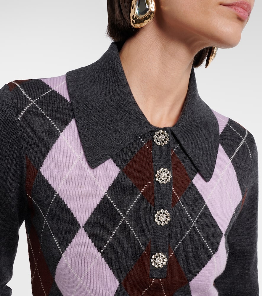 菱形花纹羊毛POLO衫式毛衣