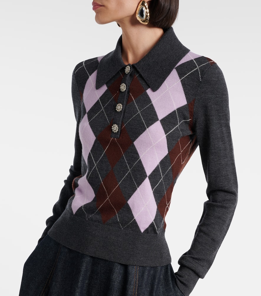 菱形花纹羊毛POLO衫式毛衣