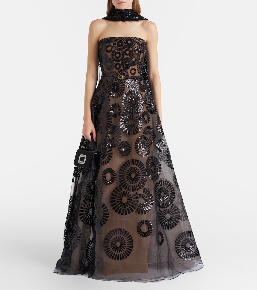 Elie Saab Scarf-detail sequined tulle gown