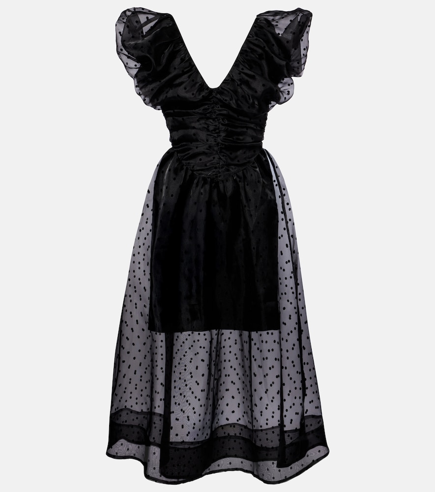 Ganni Women's Black Polka-Dot Organza Midi Dress UK Size 6 - Mytheresa