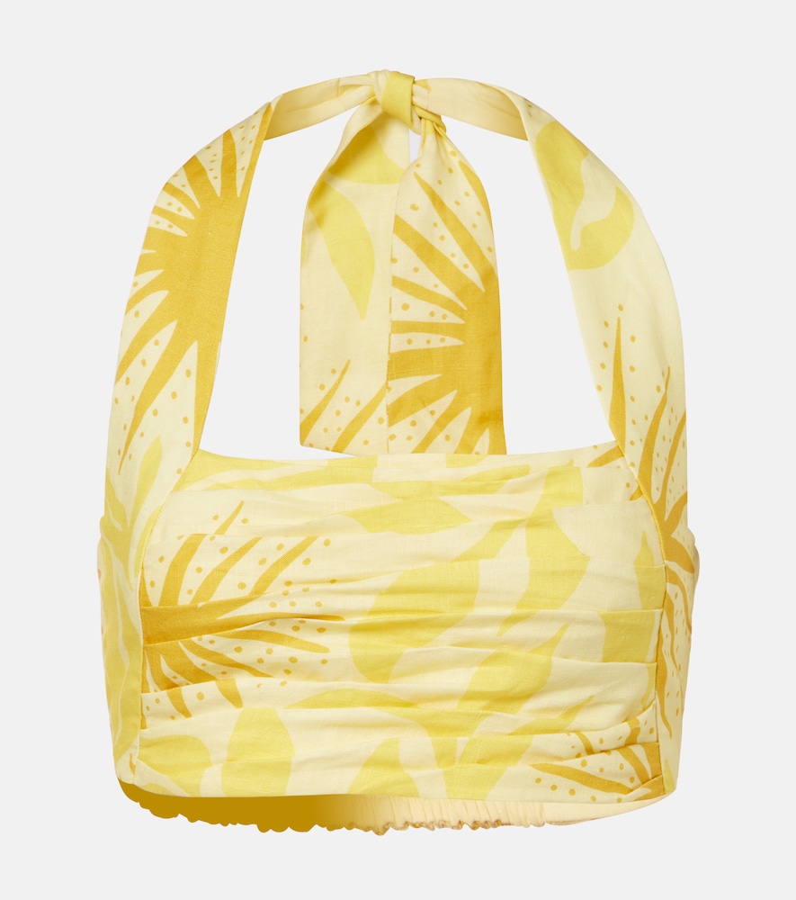 Cala de la Cruz Fuji printed halterneck linen crop top