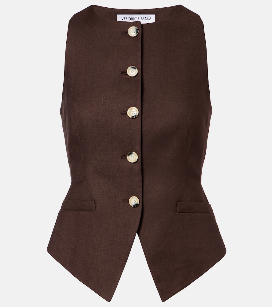 Veronica Beard Hartwell Linen-blend Twill Vest In Brown