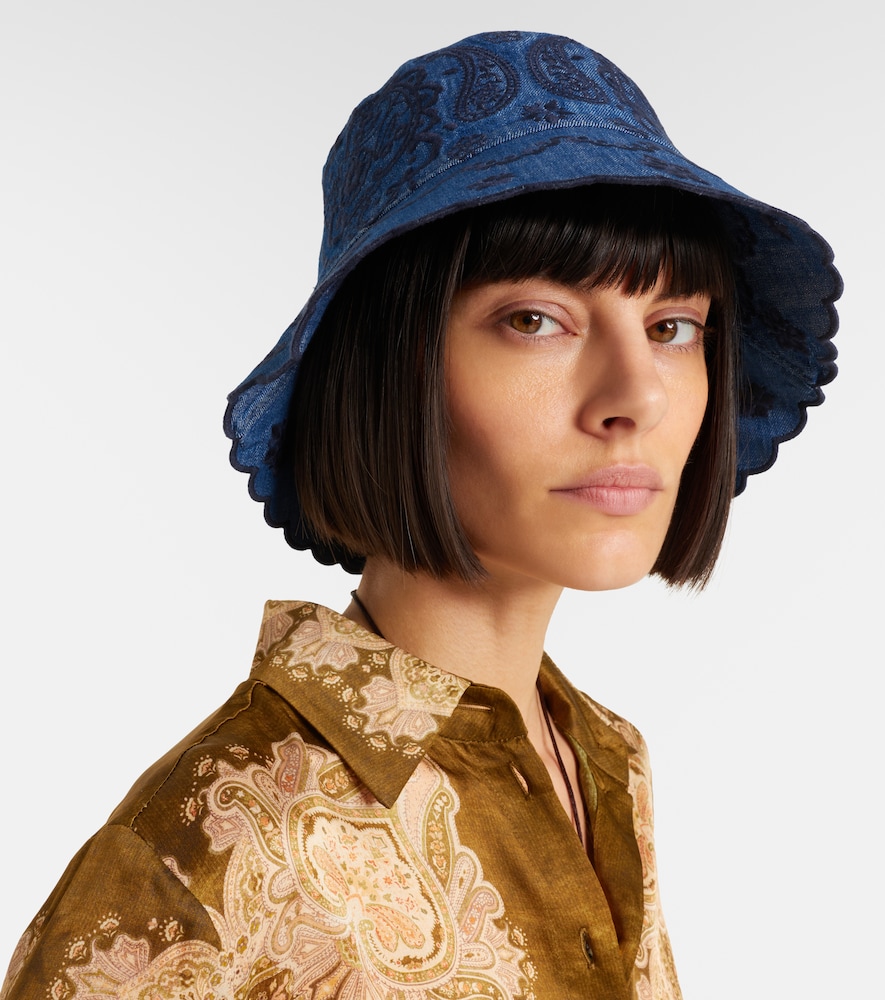 Zimmermann Embroidered denim bucket hat