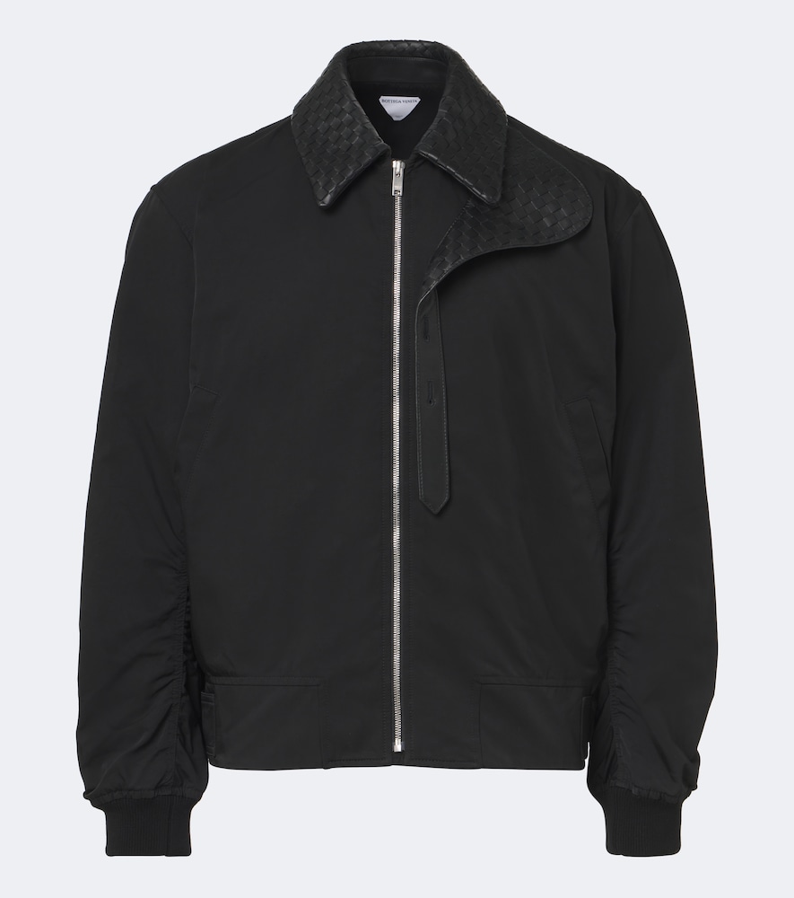 Giacca blouson in twill con pelle Intrecciato