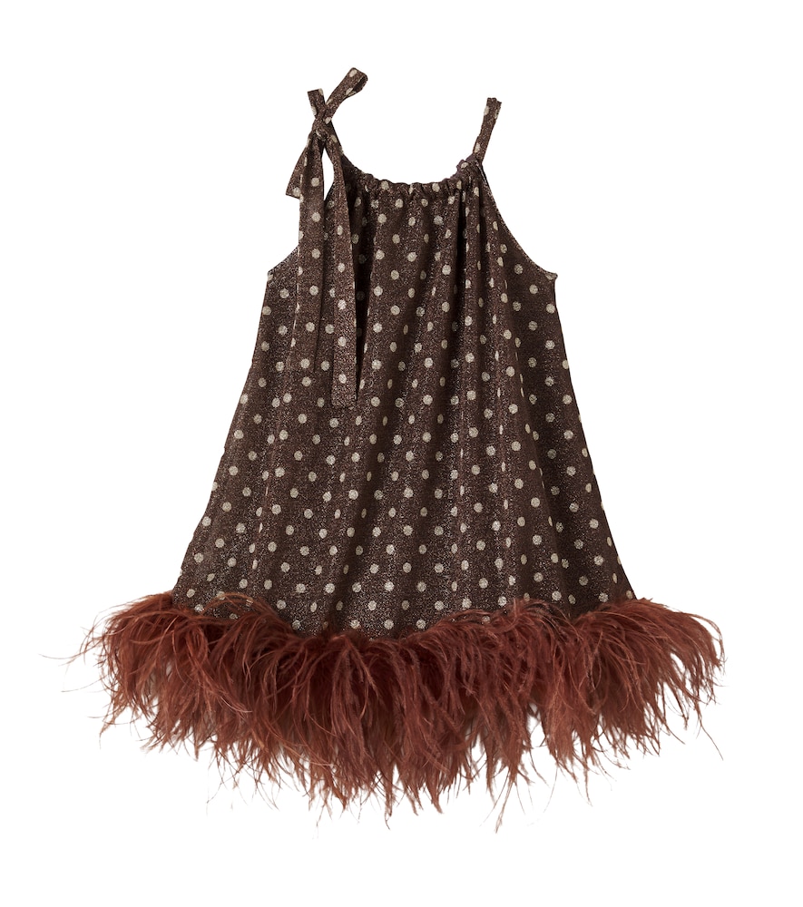 Oseree Oséree Kids Osemini Lumière Plumage Polka-dot Dress In Brown