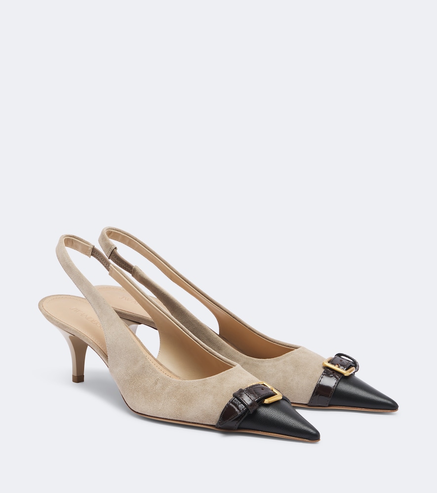 Slingback-Pumps aus Veloursleder und Leder